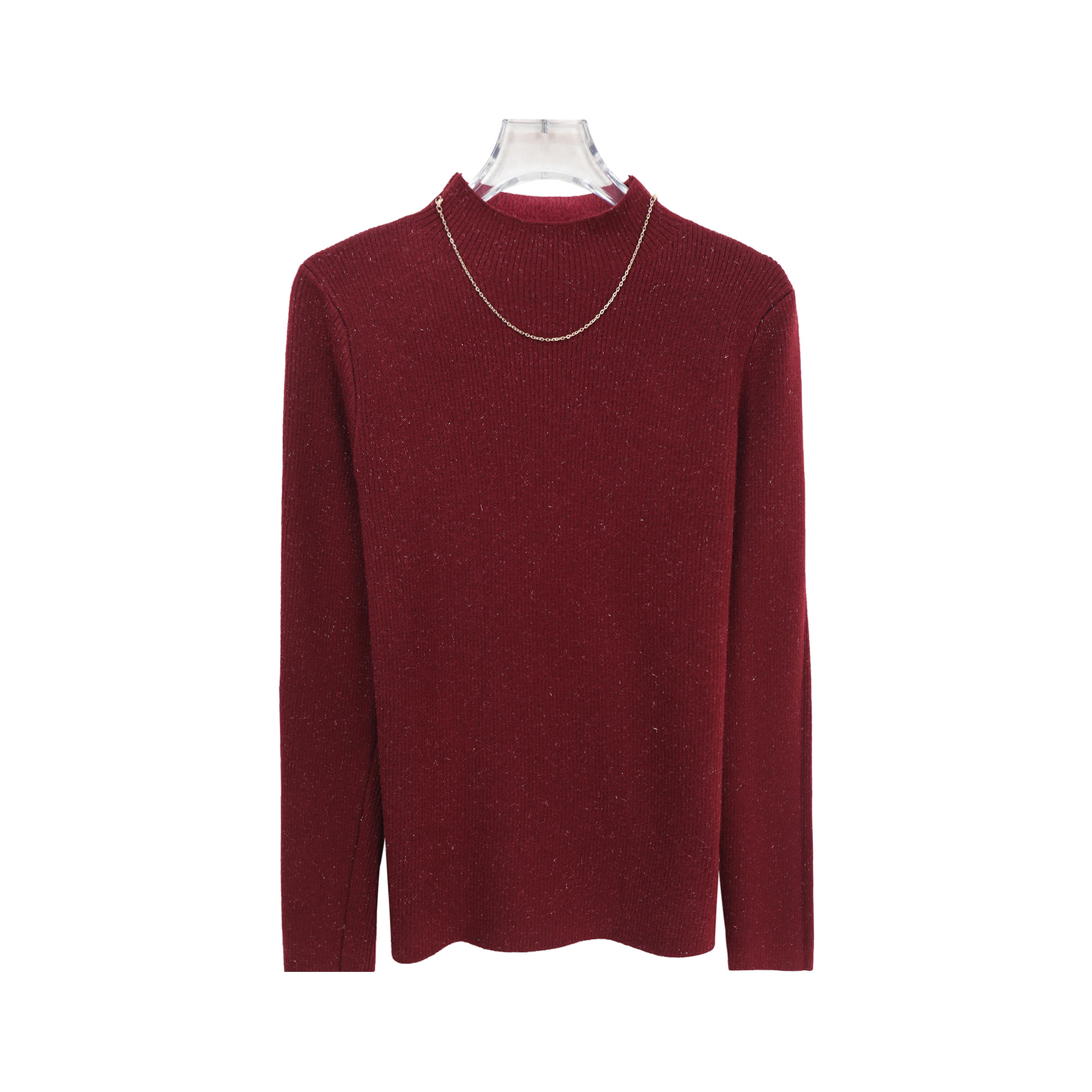 设计感亮丝项链半高领长袖针织衫洋气打底衫X27812（带链条）