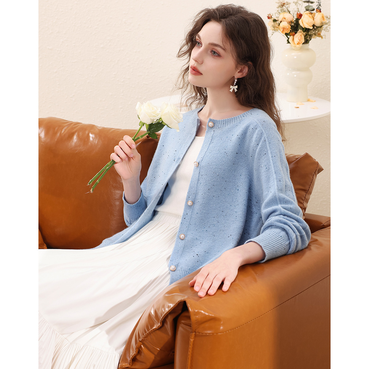 【含山羊绒】赛兔针织开衫羊毛衫女2025秋季新款慵懒风宽松毛衣外套