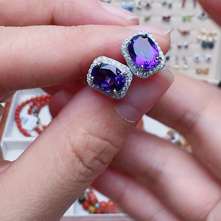 水晶耳饰银S925镶嵌耳钉