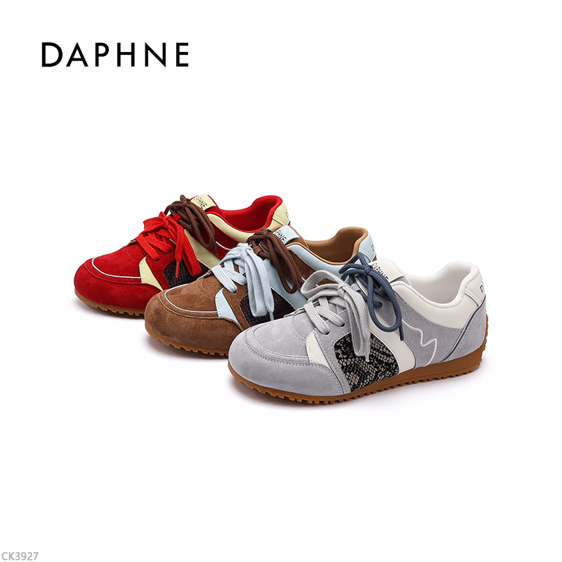 达芙妮女式百搭复古时尚户外运动反绒简约秋季软底圆头系带休闲鞋