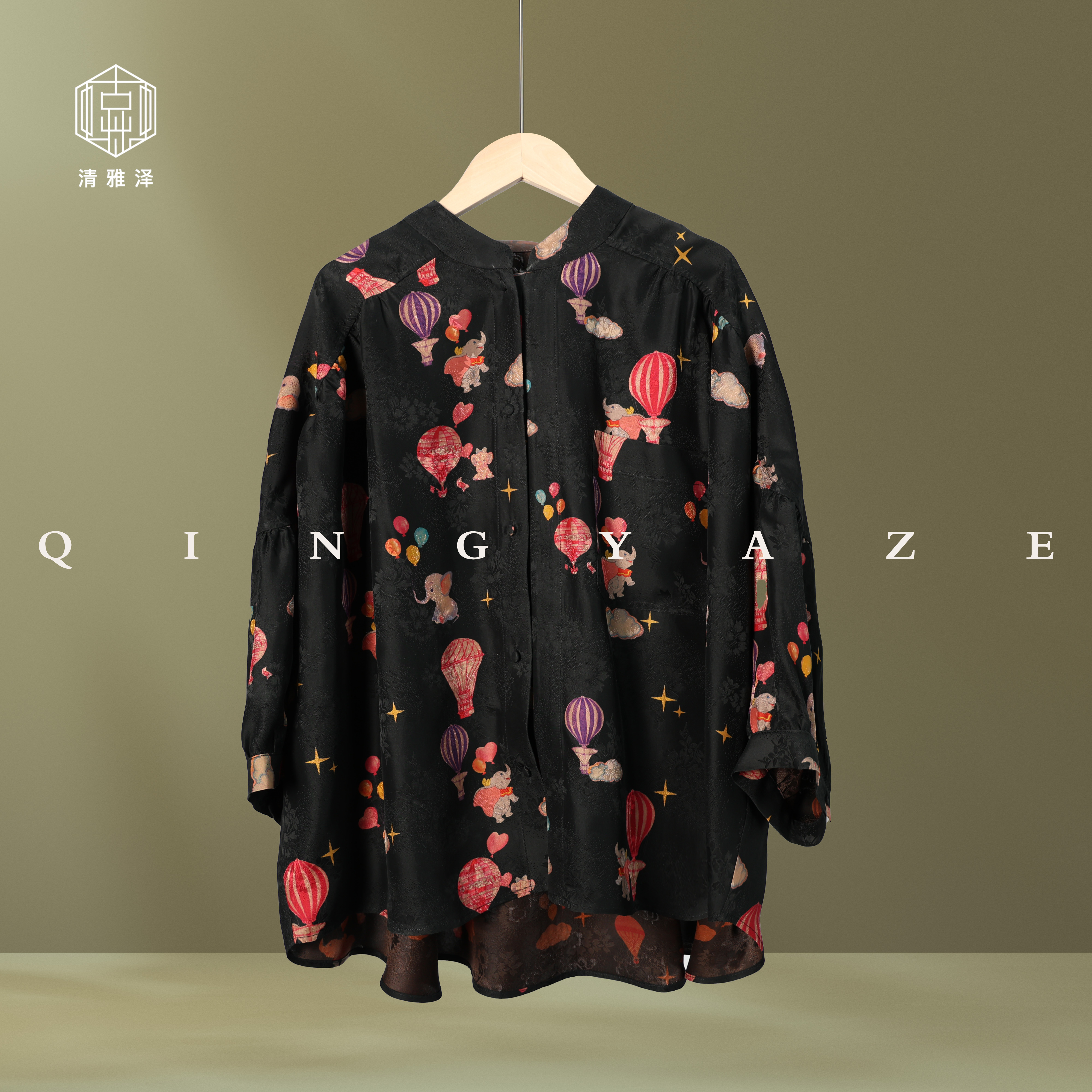 热气球小象！真丝红云纱新中式上衣！GZ4408