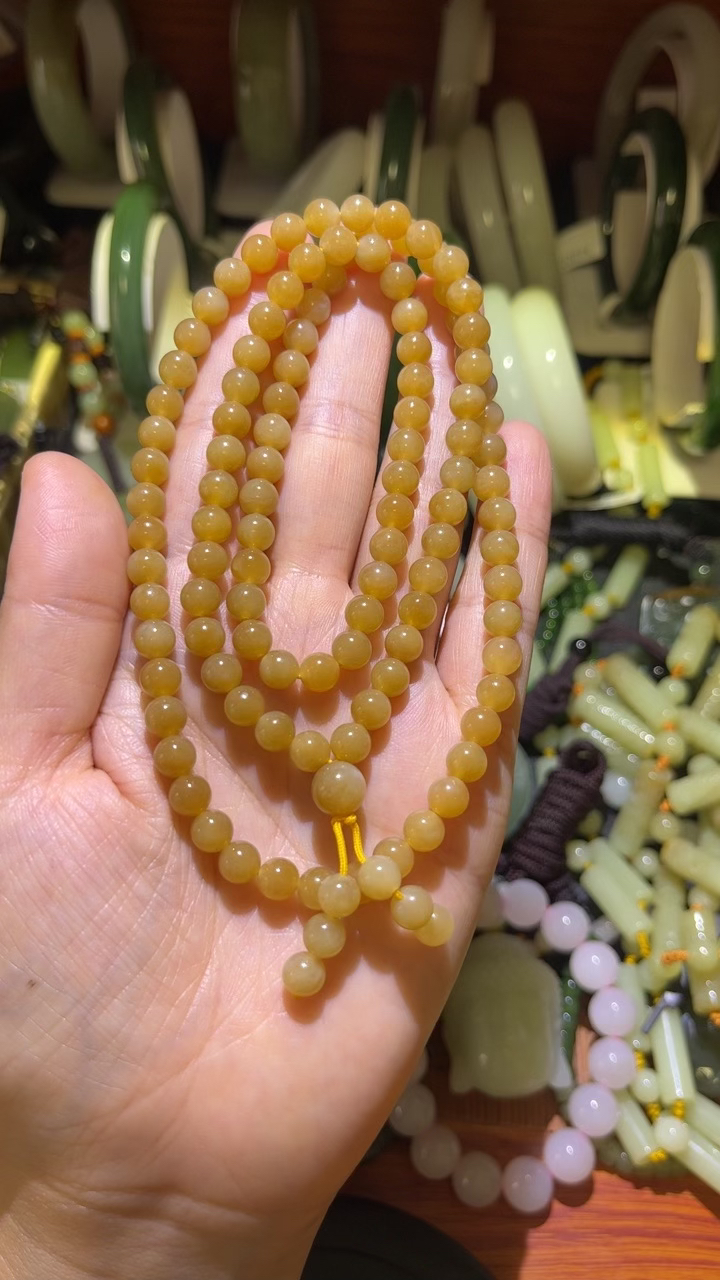 和田玉红糖色卡6链子108颗平安吉祥手链项链两用链