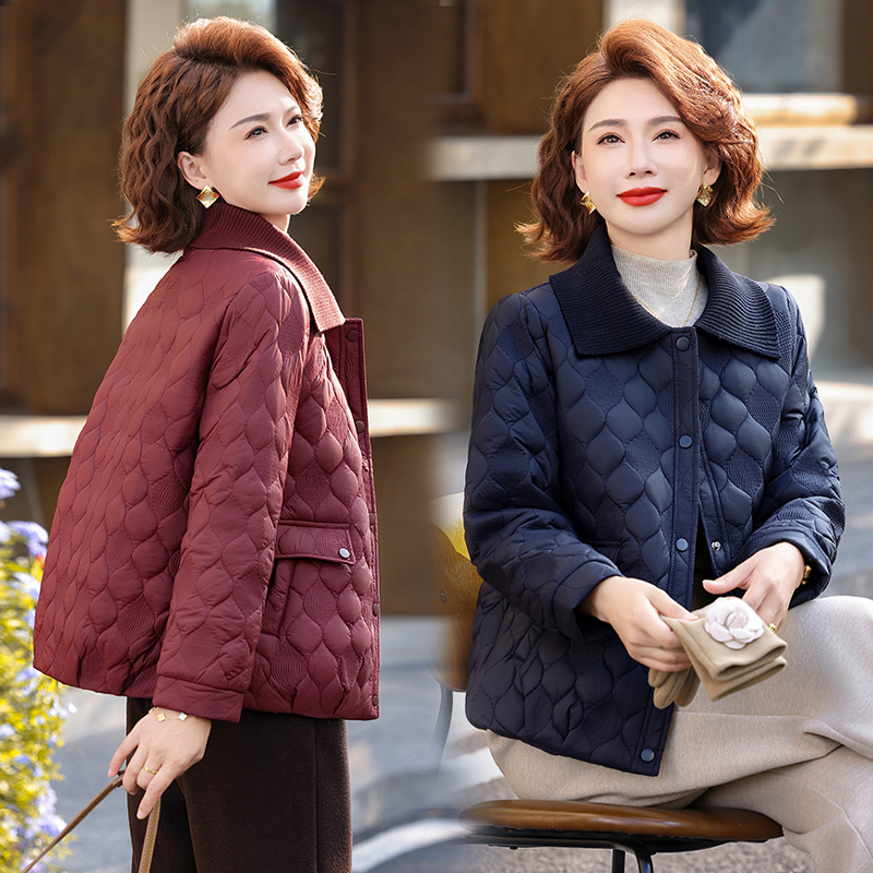 中老年女装冬季妈妈款翻领短款棉服时尚韩版小棉袄秋冬轻薄棉服