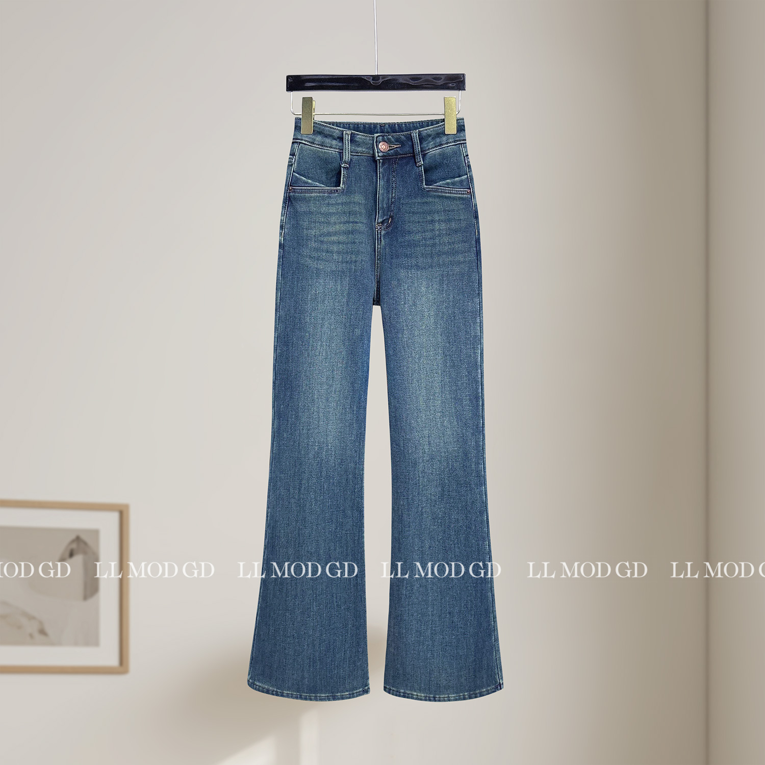 拉长美腿 加绒复古高腰微喇牛仔修身显瘦气质休闲长裤YL-263398