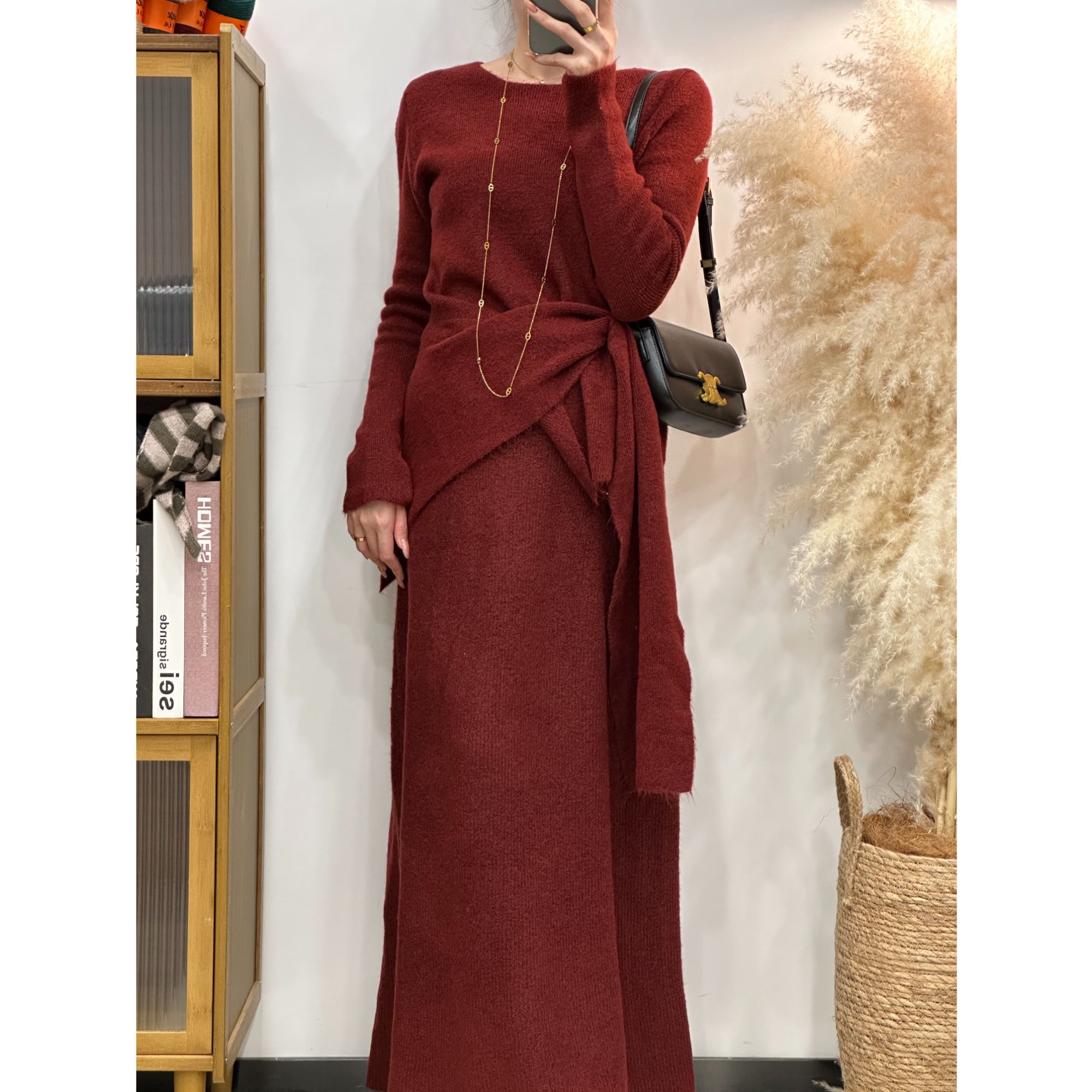 韩系设计感不规则针织衫半身裙两件套2025新款秋冬慵懒气质套装女