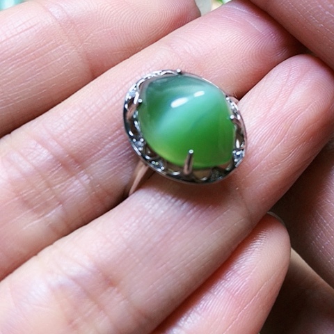 和田玉戒指银S925镶嵌