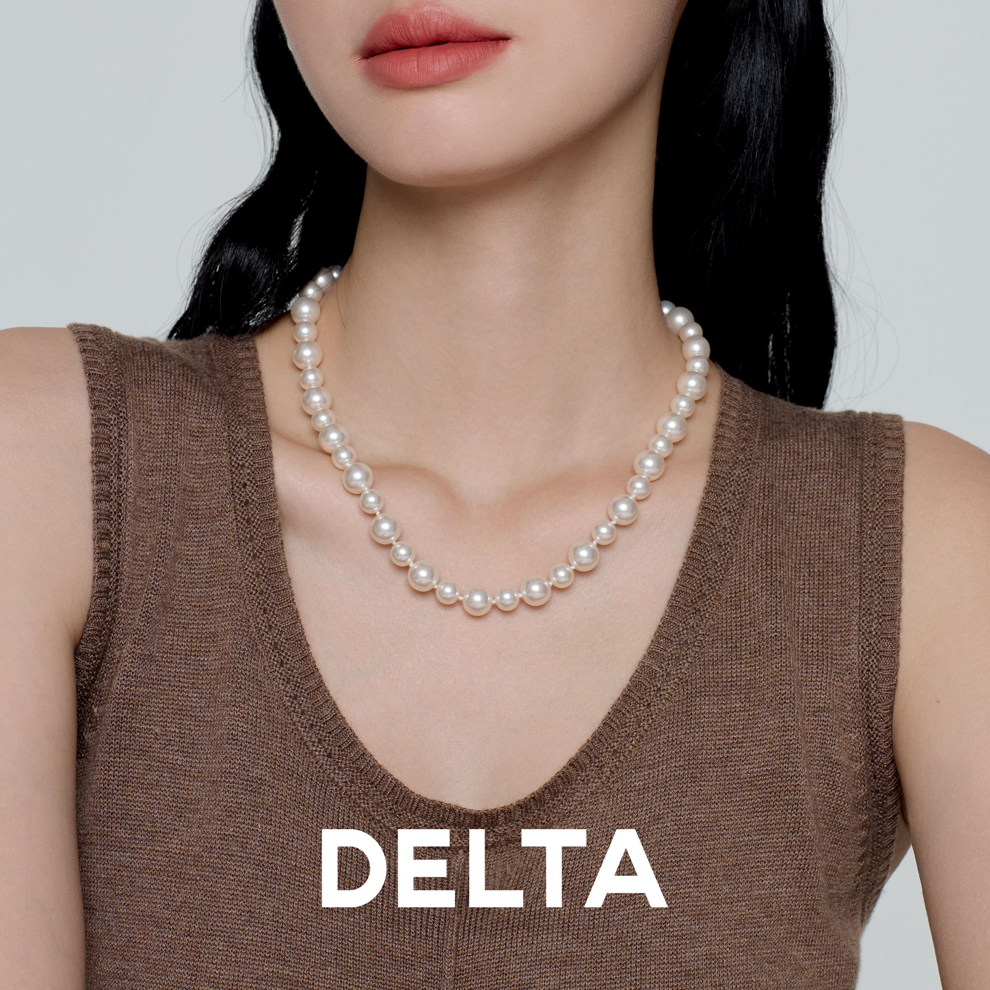 DELTA 坠链均925银仿珍珠 铂金灰黑蝶皇后珍珠项链轻奢小众/双11