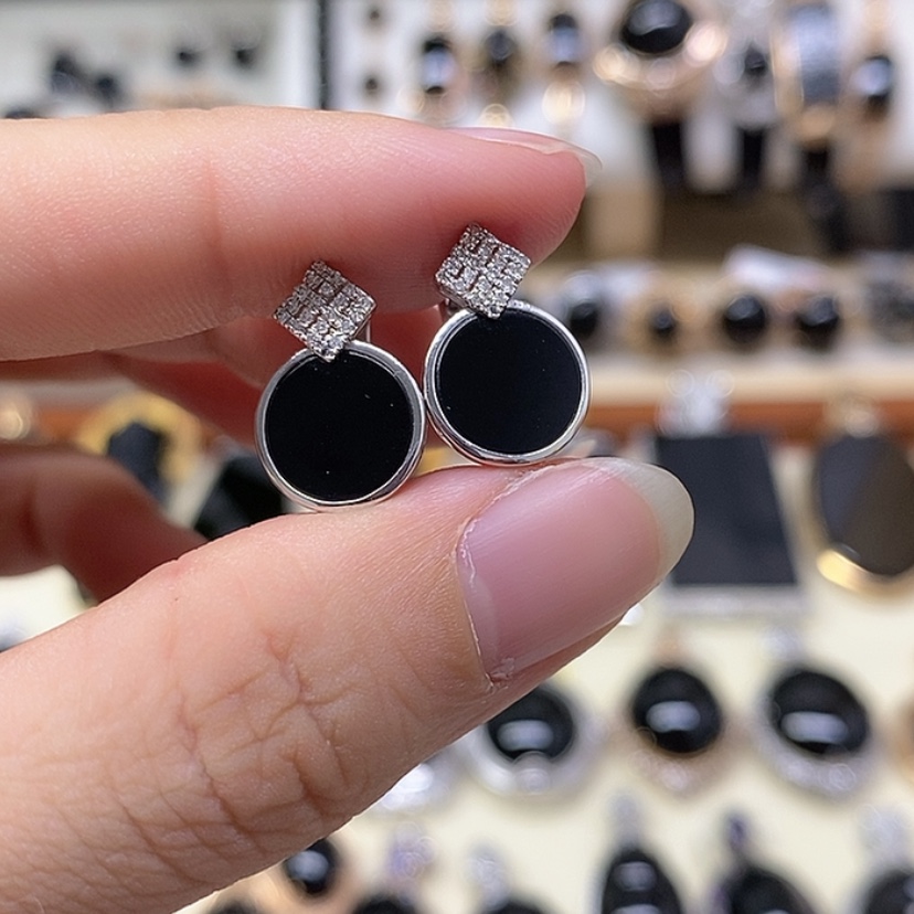 【闪购商品】翡翠耳饰18K金镶嵌墨翠