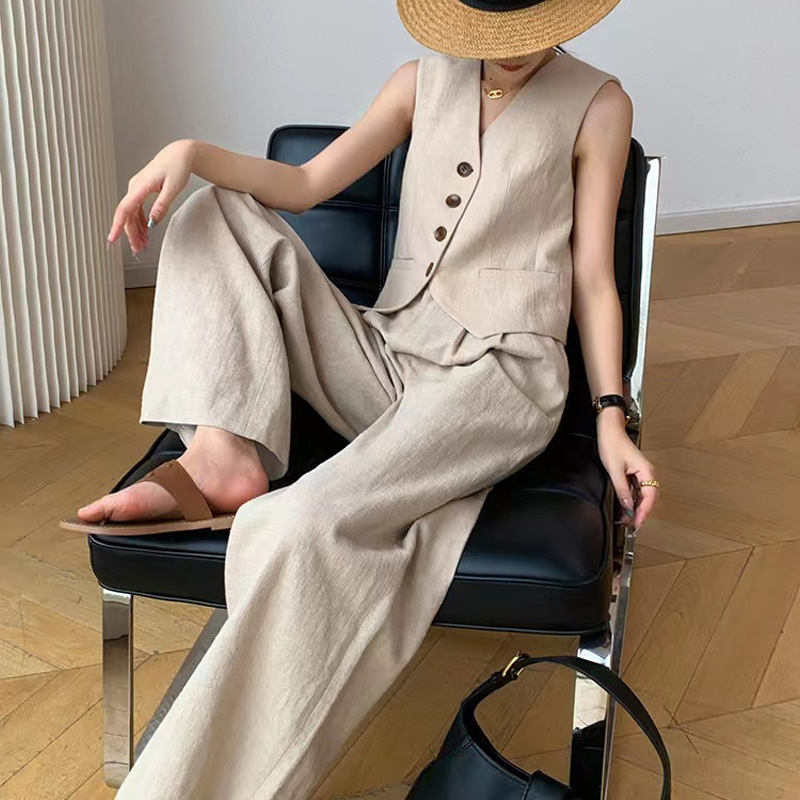 时尚休闲两件夏季2025新款无袖马甲西装阔腿裤气质轻熟