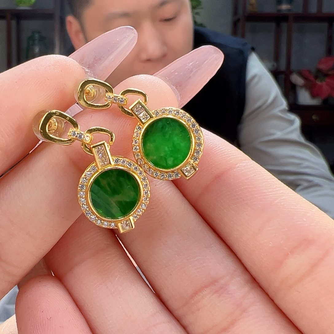 翡翠耳饰银S925镶嵌耳环15