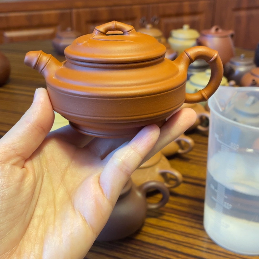 紫砂茶壶双线竹鼓小红泥160cc