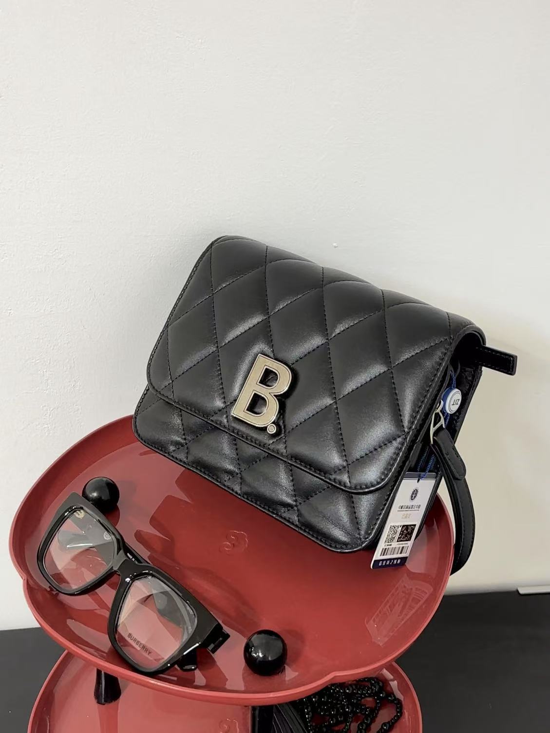 95新 Balenciaga/巴黎世家 CS5405/巴黎世家/黑银菱格B包