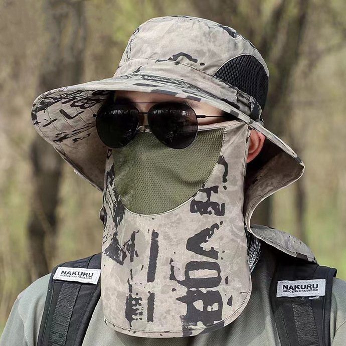 男款男士防晒帽披肩帽子遮阳帽户外透气防晒遮脸钓鱼帽旅游渔夫帽