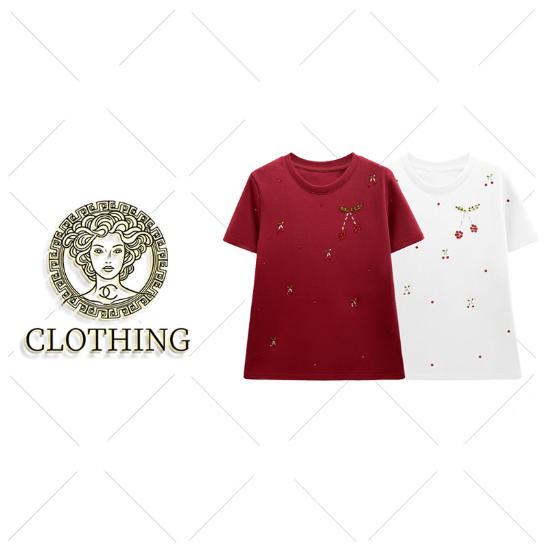 【CLOTHING/原创设计】68836#CSIN樱桃烫钻短袖T恤衫2026个性上衣