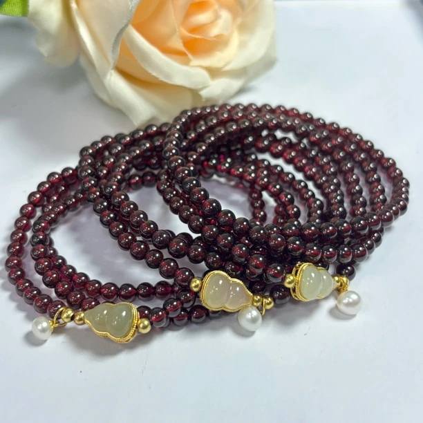 【小宝晶选】原创石榴石三圈手链 多样性发一件 约4mm 015XBHT