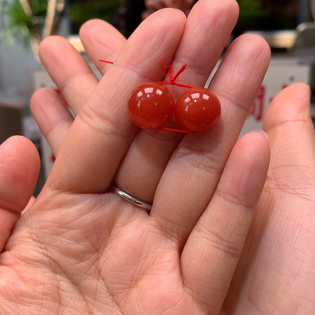 南红玛瑙13mm南红配珠一对未镶嵌