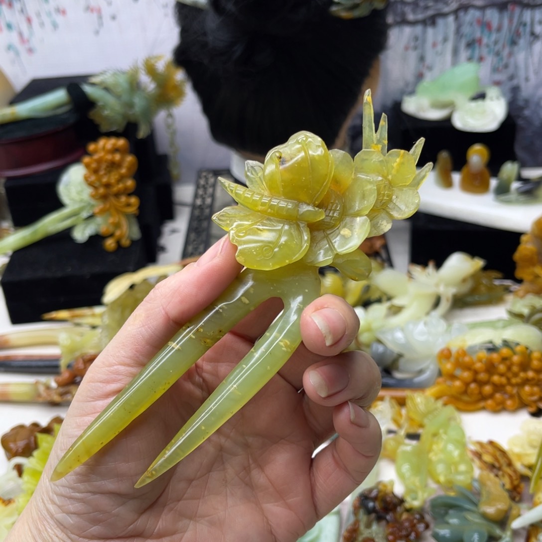 【闪购商品】蛇纹石玉发饰合金