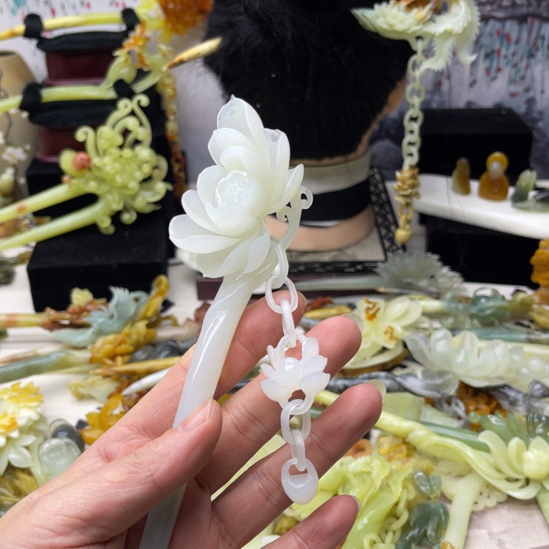 【闪购商品】蛇纹石玉发饰合金赵*姐