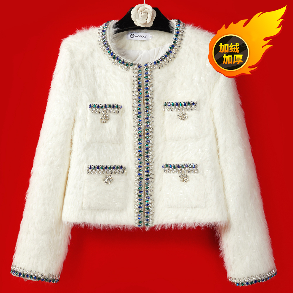 【美淇专属】冬季加厚白色轻奢重工高级感设计师百搭女装小香风外套