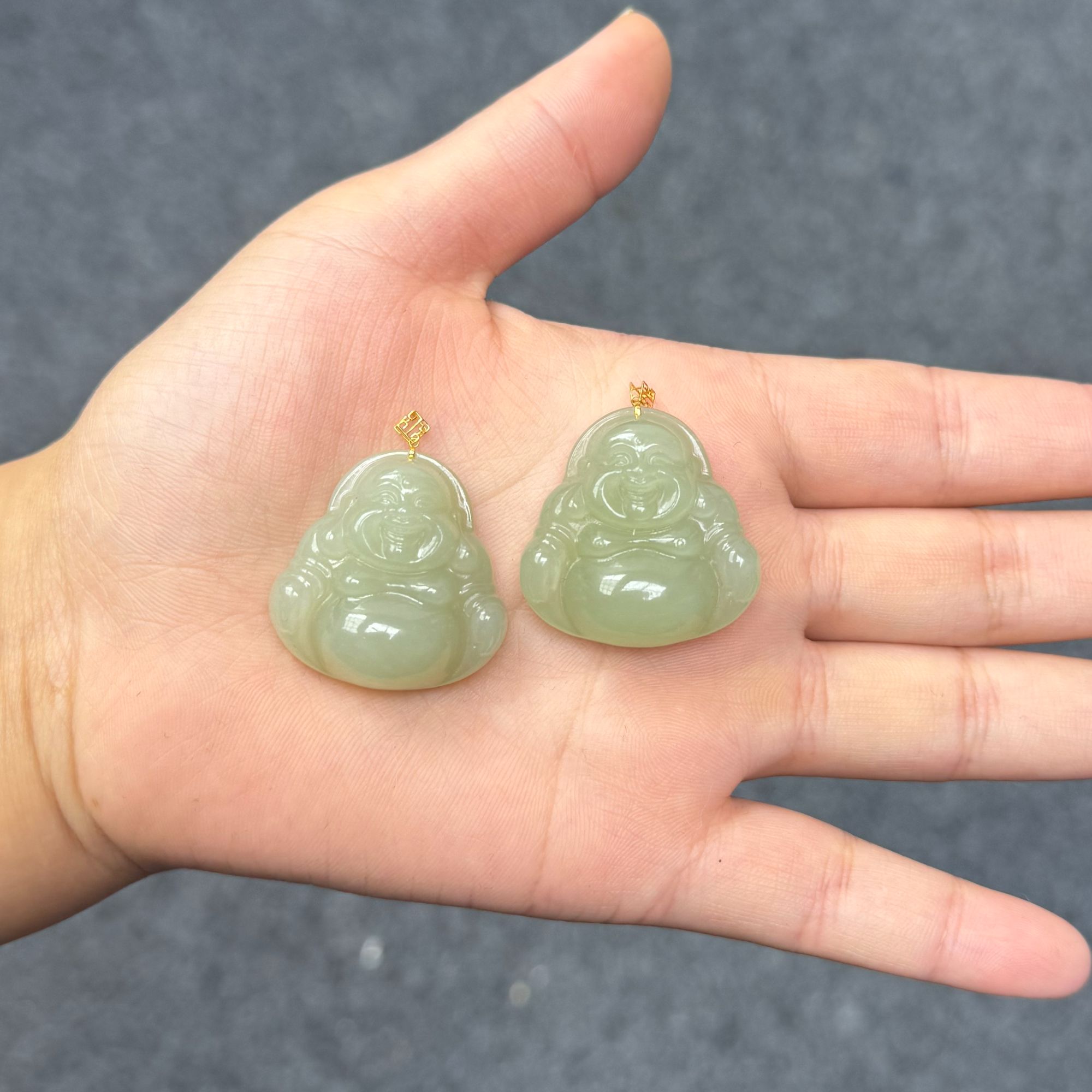 和田玉晴水佛公18K金镶嵌30*30*10 多样性发货拍一发一