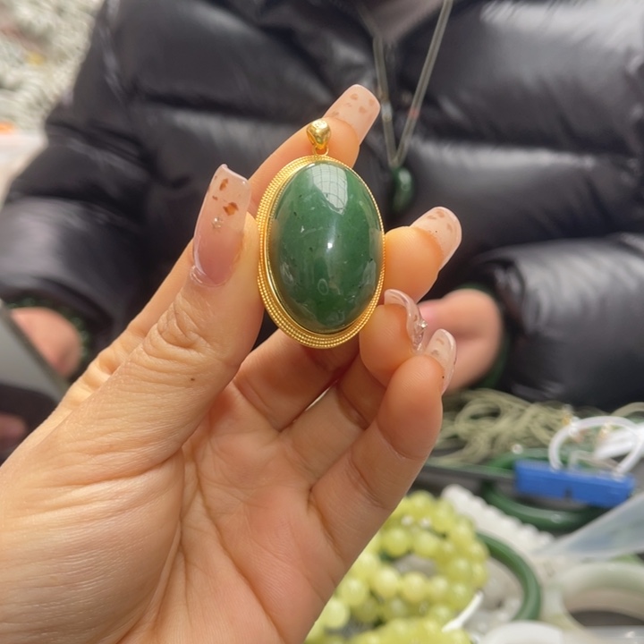 和田玉银S925镶嵌颈饰碧玉颈饰