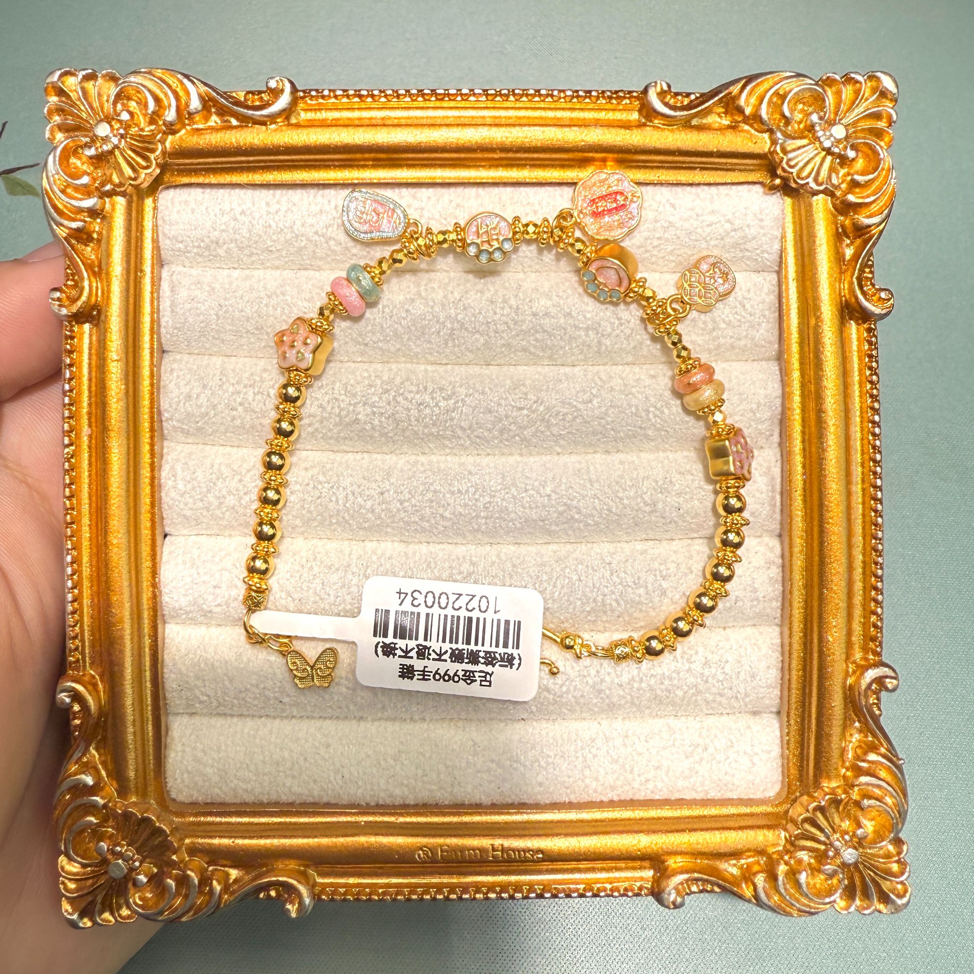 足金999珐琅彩盘缠猫掌手链 10220034