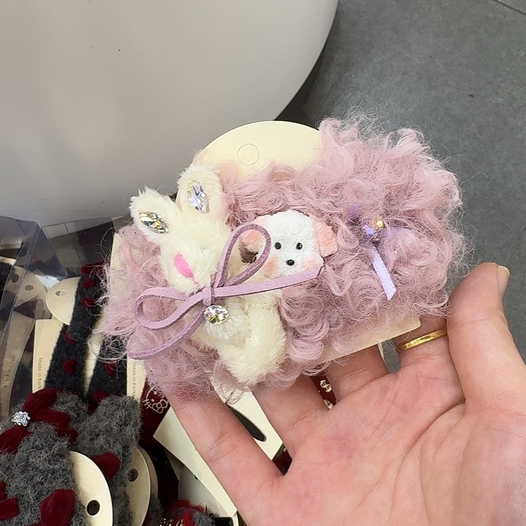 非金属兔子粉色卷毛