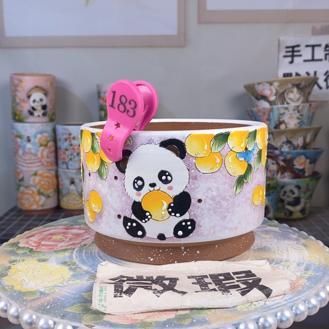 紫砂花盆红陶手绘花盆