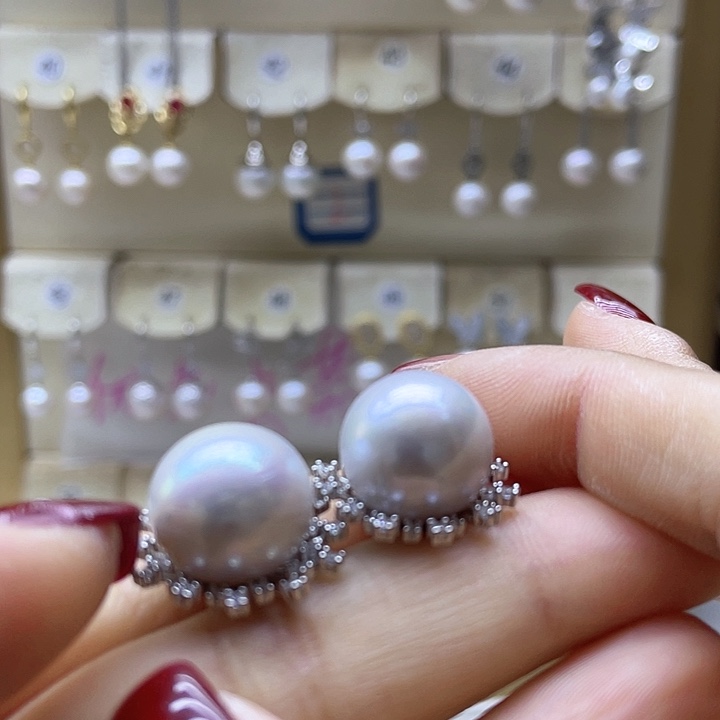淡水珍珠耳饰银S925镶嵌