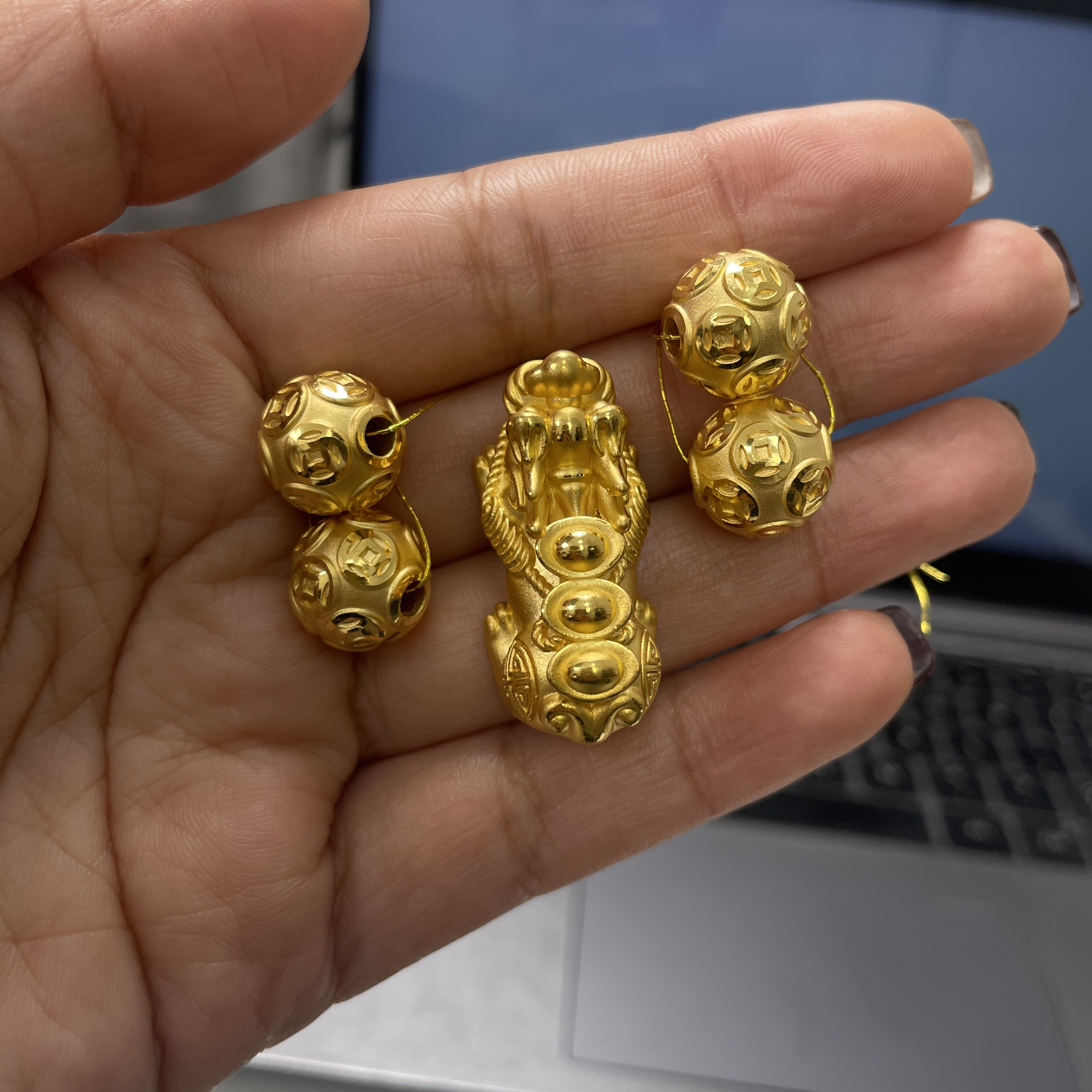 足金三元宝貔貅手串