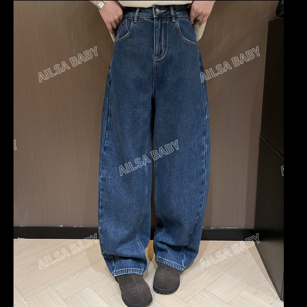 【AILSA BABY】欧货加绒加厚慵懒风弯刀牛仔裤/122503A