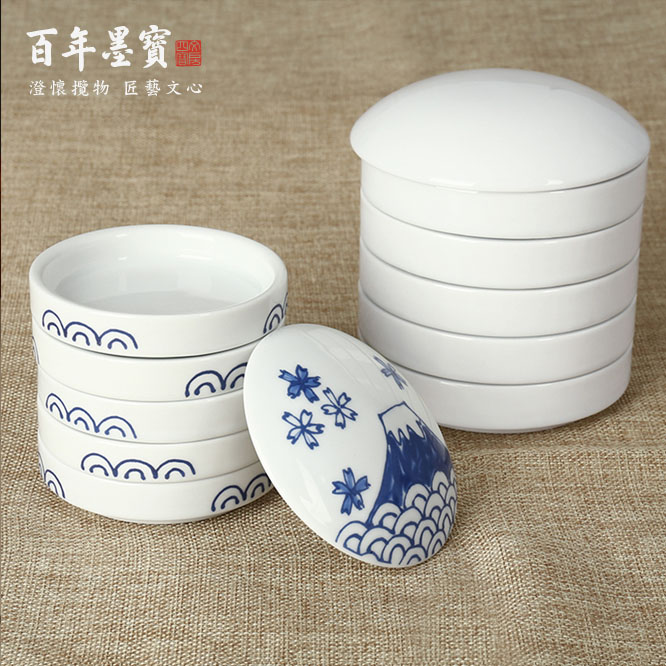 五层陶瓷颜料碟白瓷墨蝶釉面便携方便带盖精美画画国画工具书法