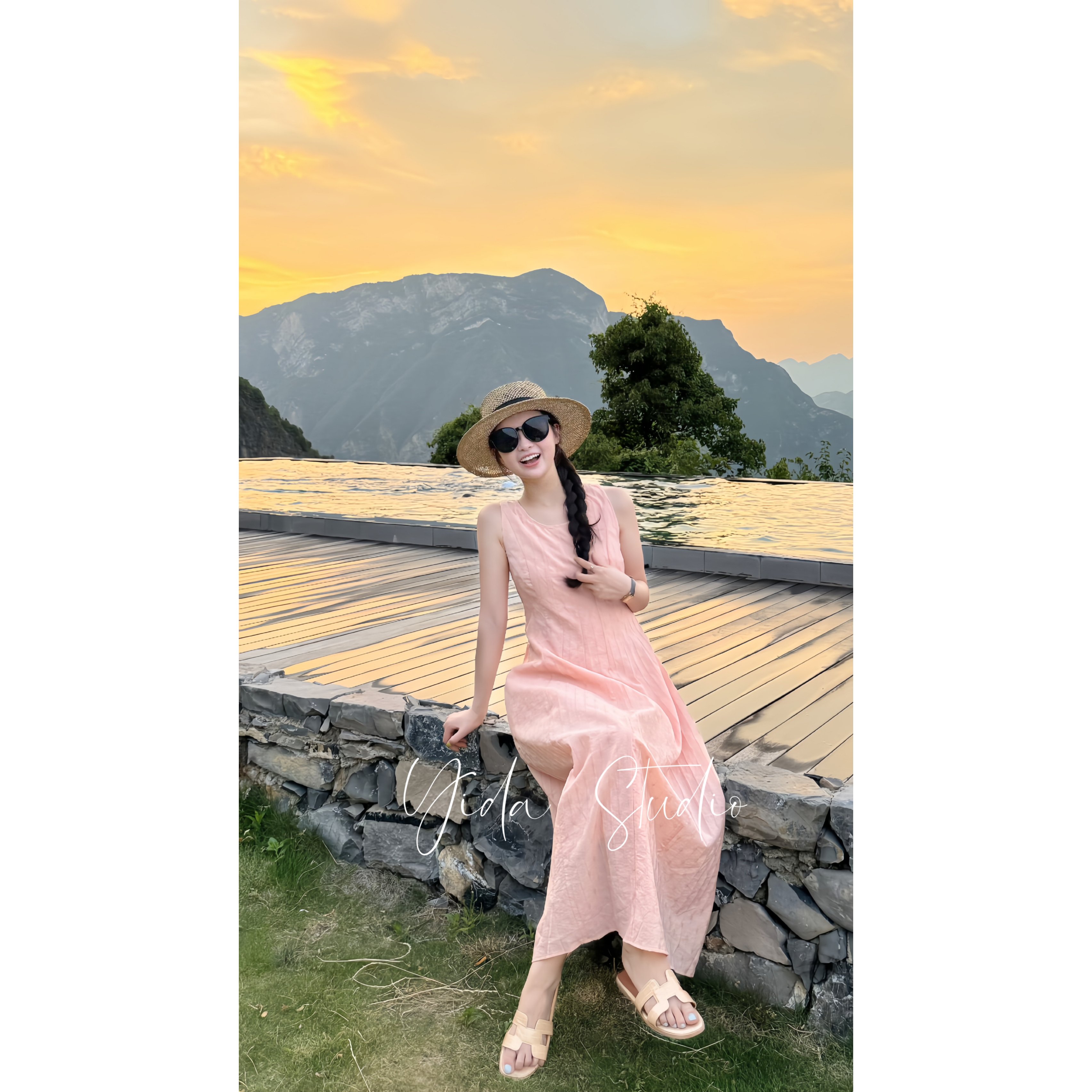 YIDA【栀子呢喃】天丝肌理感收腰显瘦背心连衣裙气质