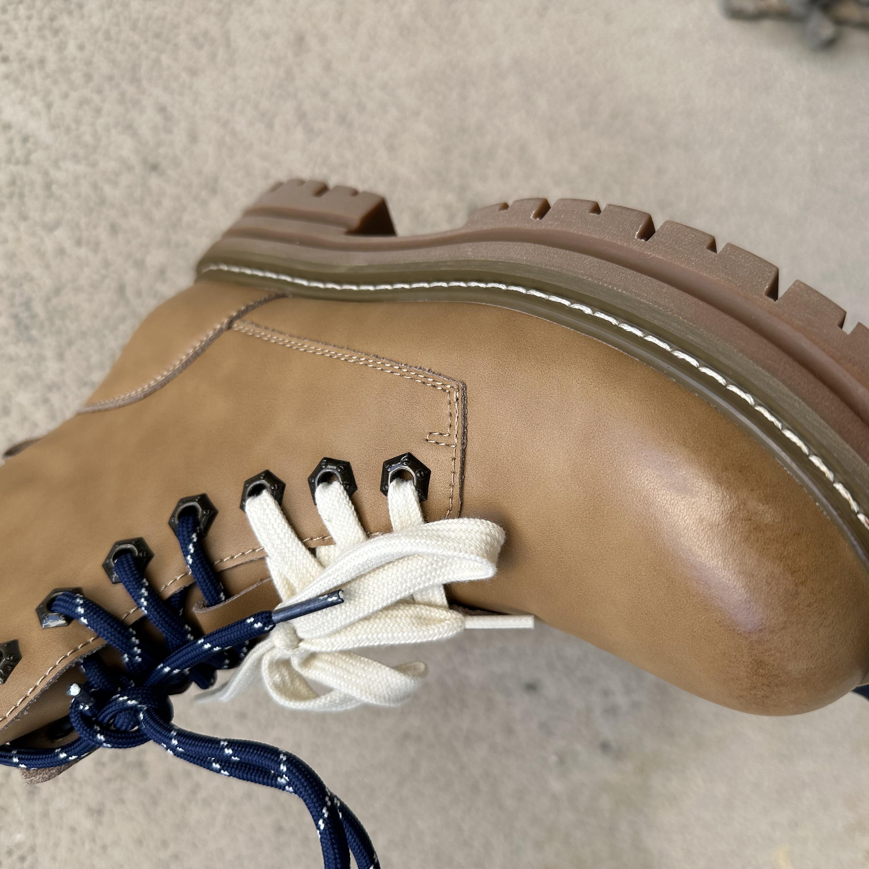 英伦风单里厚底拼色系带短靴G27-07