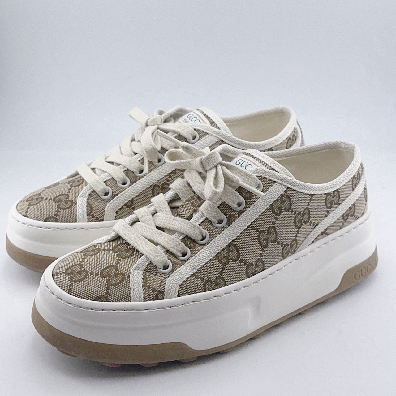 95新 GUCCI/古驰 35.5码-38码/98新/乌木棕色满印厚底饼干板鞋