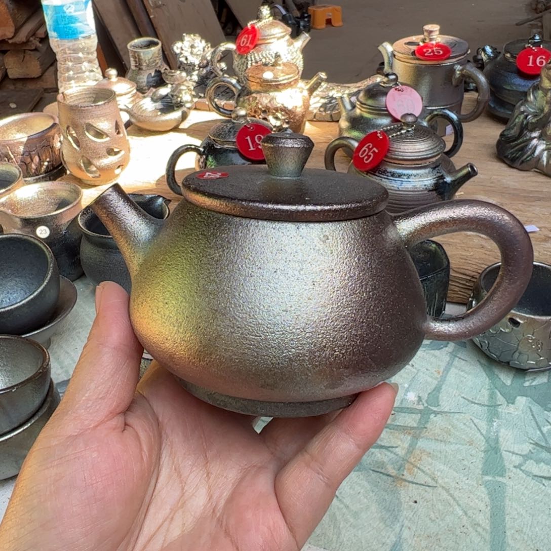 壶虎建水紫陶紫泥柴烧壶