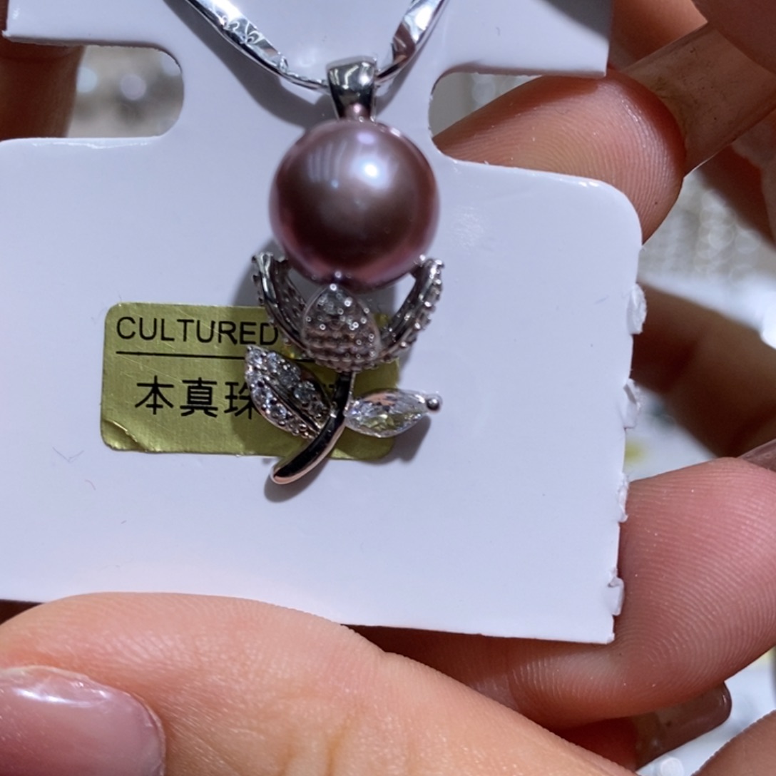 银S925镶嵌淡水珍珠耳饰极光炫彩紫10.5点位