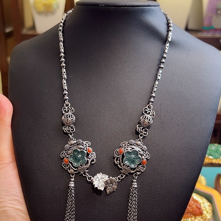 翡翠项链银S925镶嵌项链