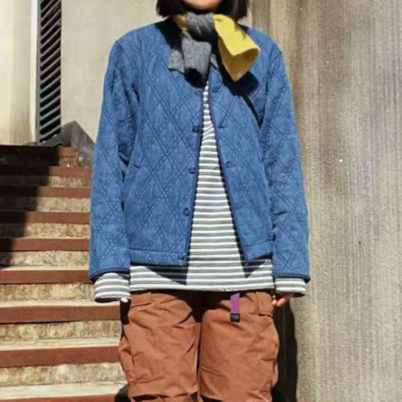 【竹外知时】水洗牛仔菱形格棉服