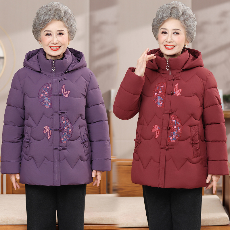 奶奶冬装棉衣女中老年人棉袄加厚妈妈外套老太太连帽衣服