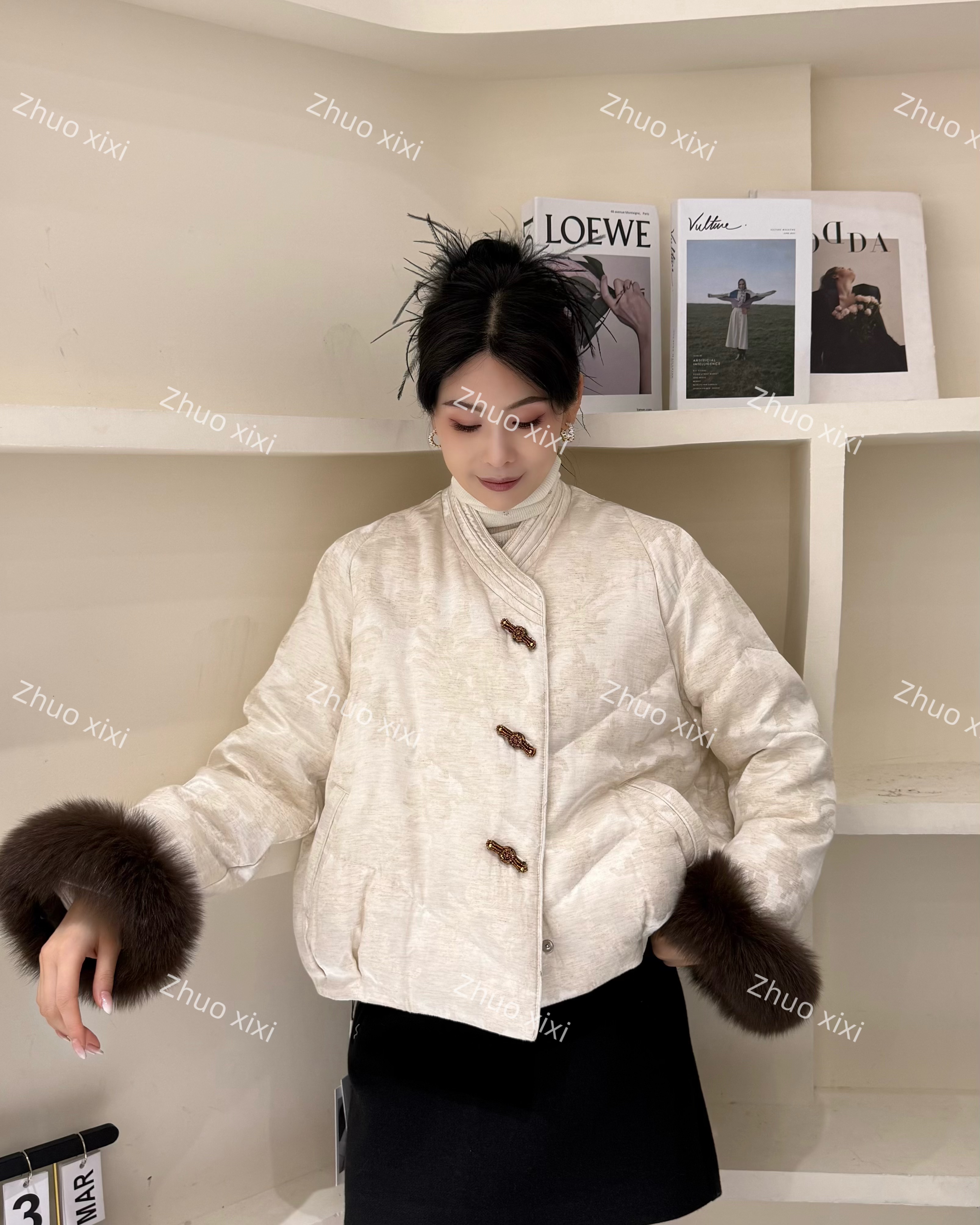 ZHUOXIXI【爱丽丝】国风款90鸭绒狐狸毛重工羽绒服-1025