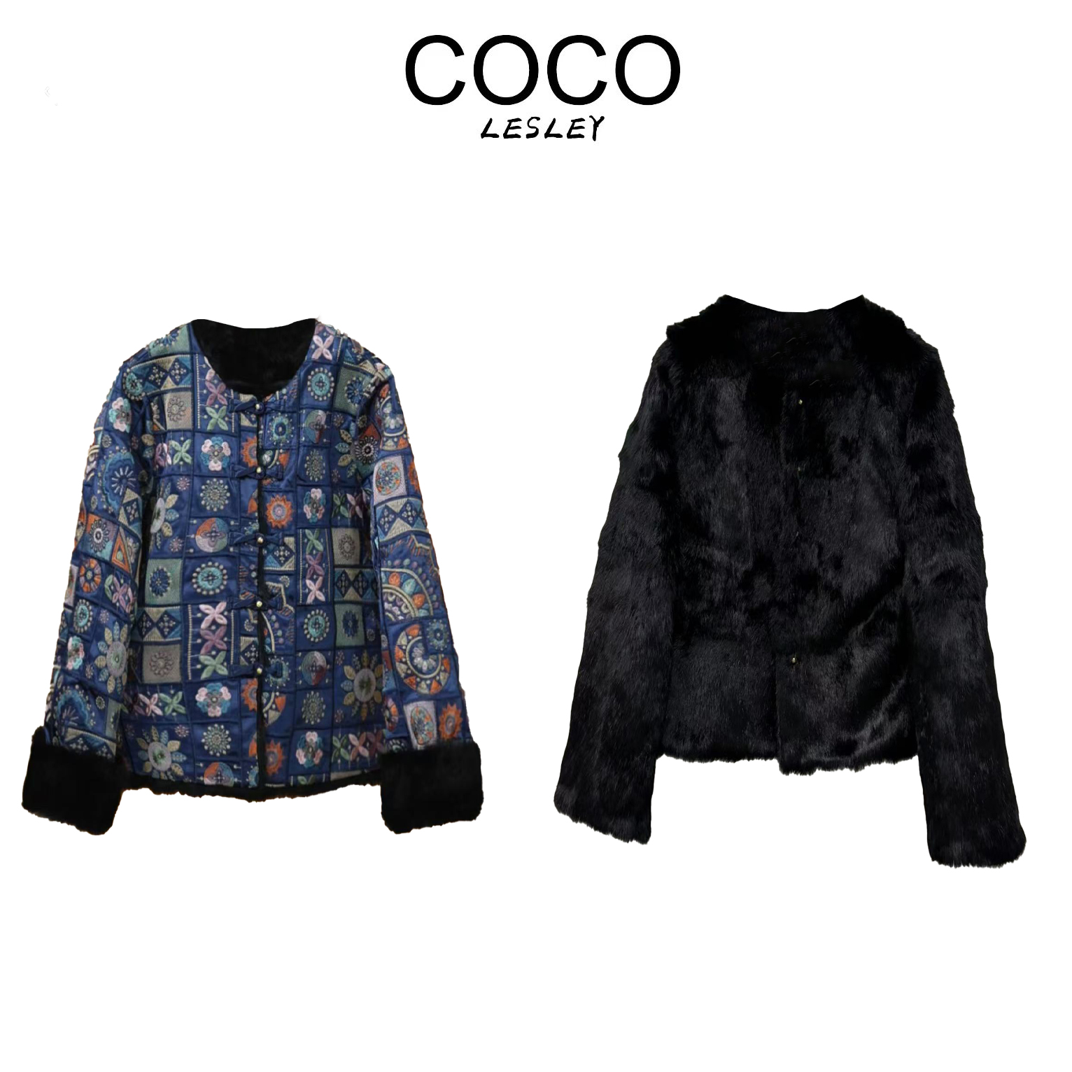 【COCO LESELY】轻奢桑蚕丝气质刺绣双面双穿外套 ——蓝八宝 外套