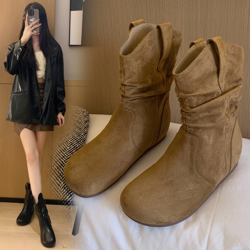 多色可选常规中筒套筒纯色坡跟秋冬马丁靴富家千金风