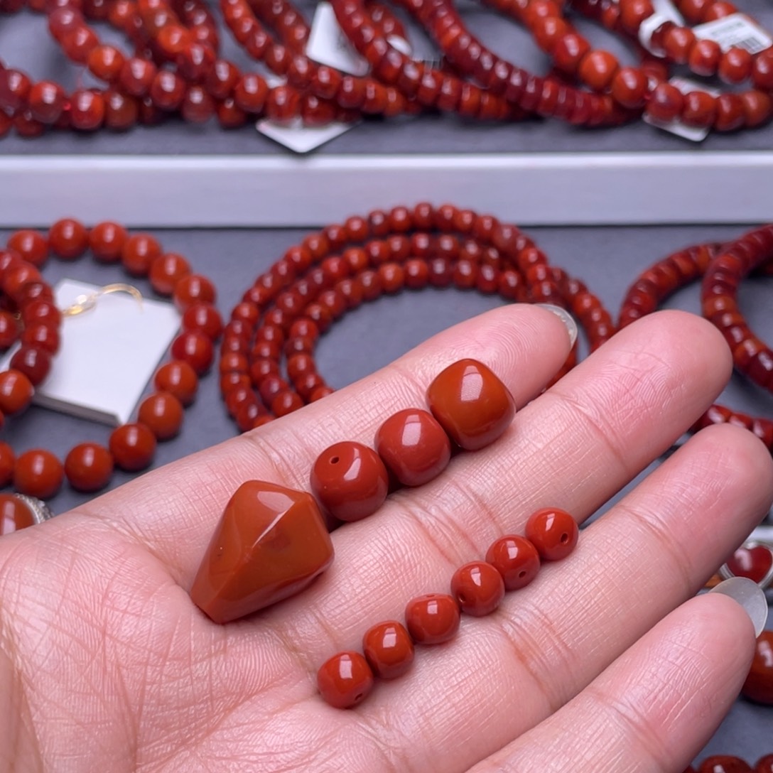 E***Y南红玛瑙未镶嵌配珠14mm瓦西柿子红108配饰