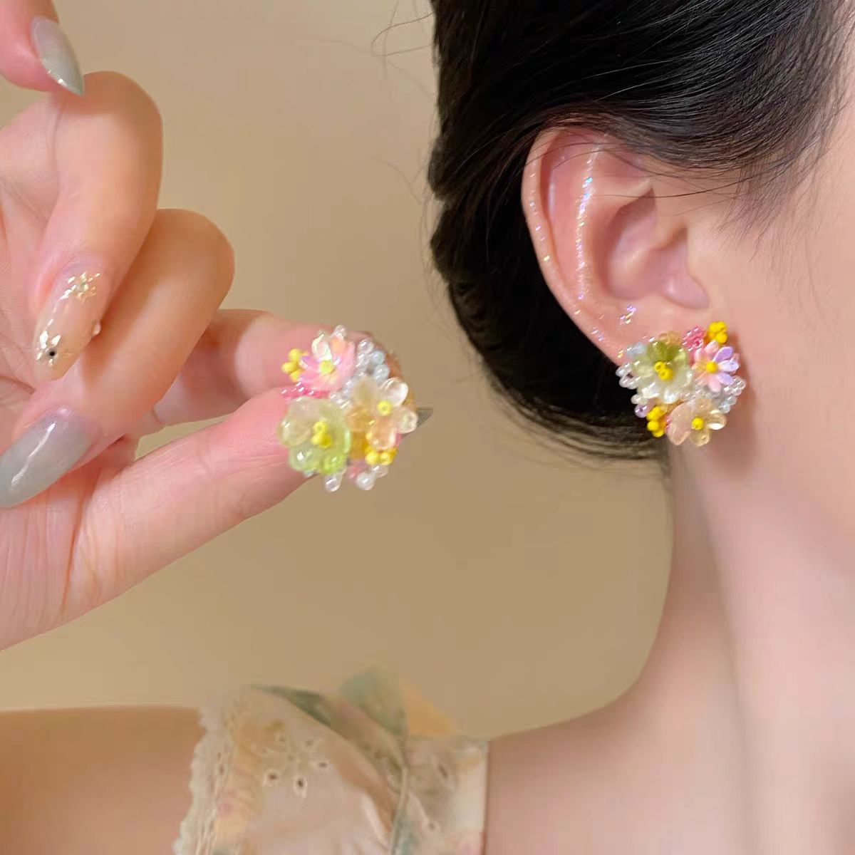 合金耳饰 欣欣子同款BIBI【小彩花】耳钉EH047