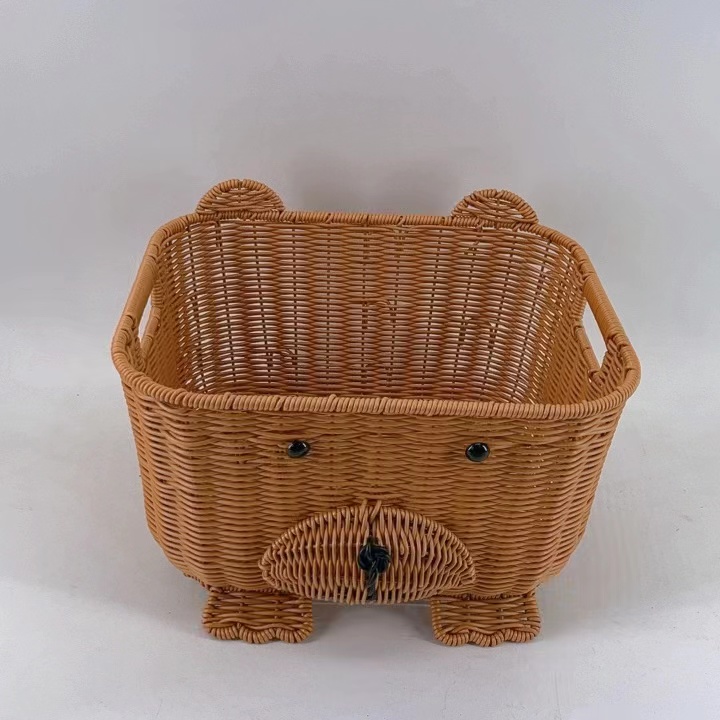 A6孤品棕色小熊造型创意水果收纳篮简约风纯手工编织