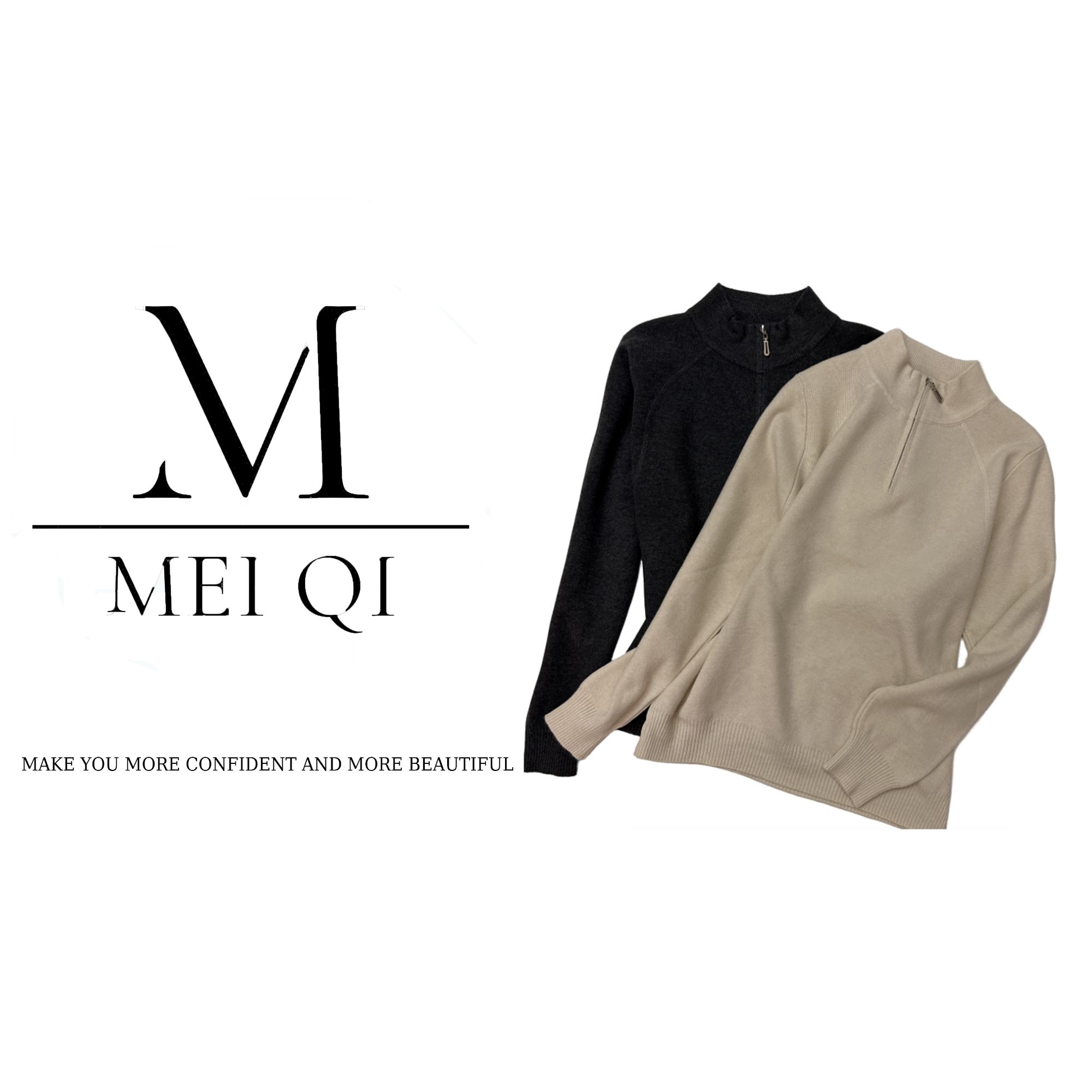 MeiQi 原宿奢品！骨线设计圆领纯色半拉链纯色套头针织衫秋冬A3599