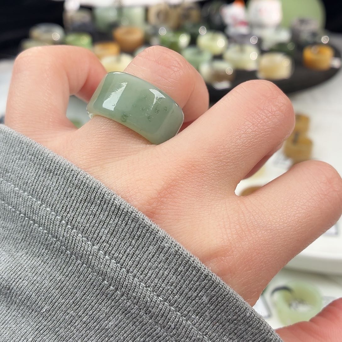 和田玉未镶嵌戒指S108粉青圆切18.0