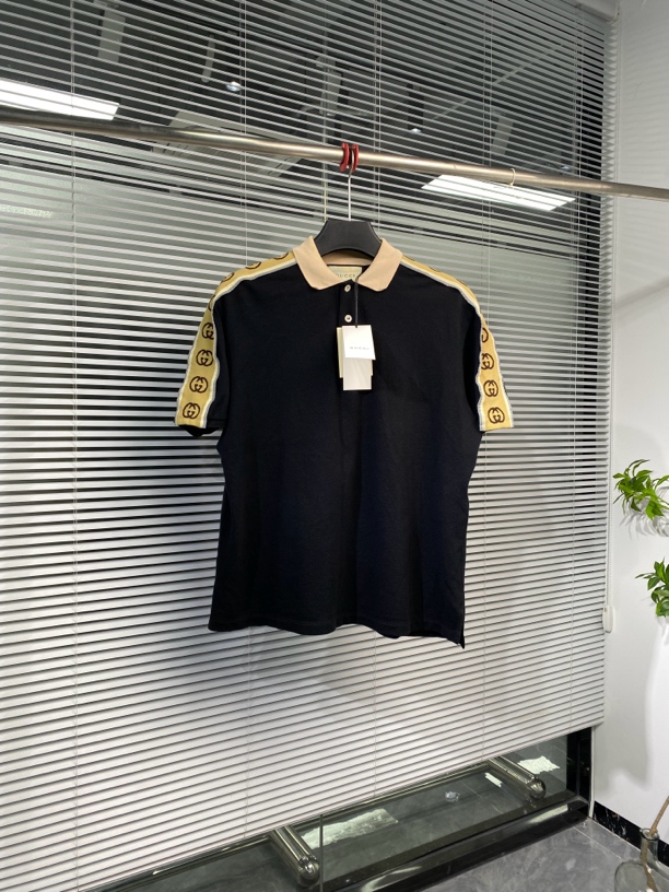 99新 GUCCI/古驰 短袖 POLO衫 刺袖双Glogo 黑色 XL码 ko1957