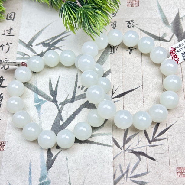 QRL9和田玉白玉圆珠手串13mm+多样性发其一